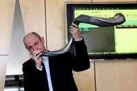 Rene Hochreiter Blowing the Kudu Horn at the Listing of Sable Platinum